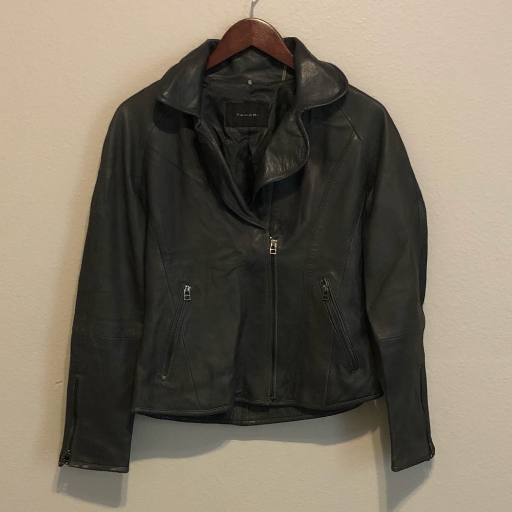 Tahari Genuine Leather Jacket, Gray